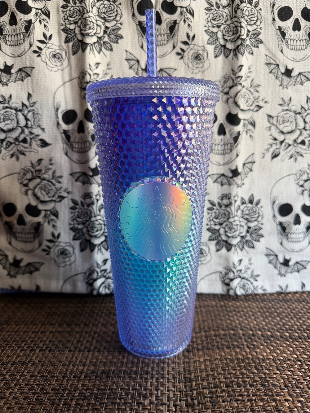 Reusable Starbucks Iridescent Blue-Purple Studded Tumbler with Straw